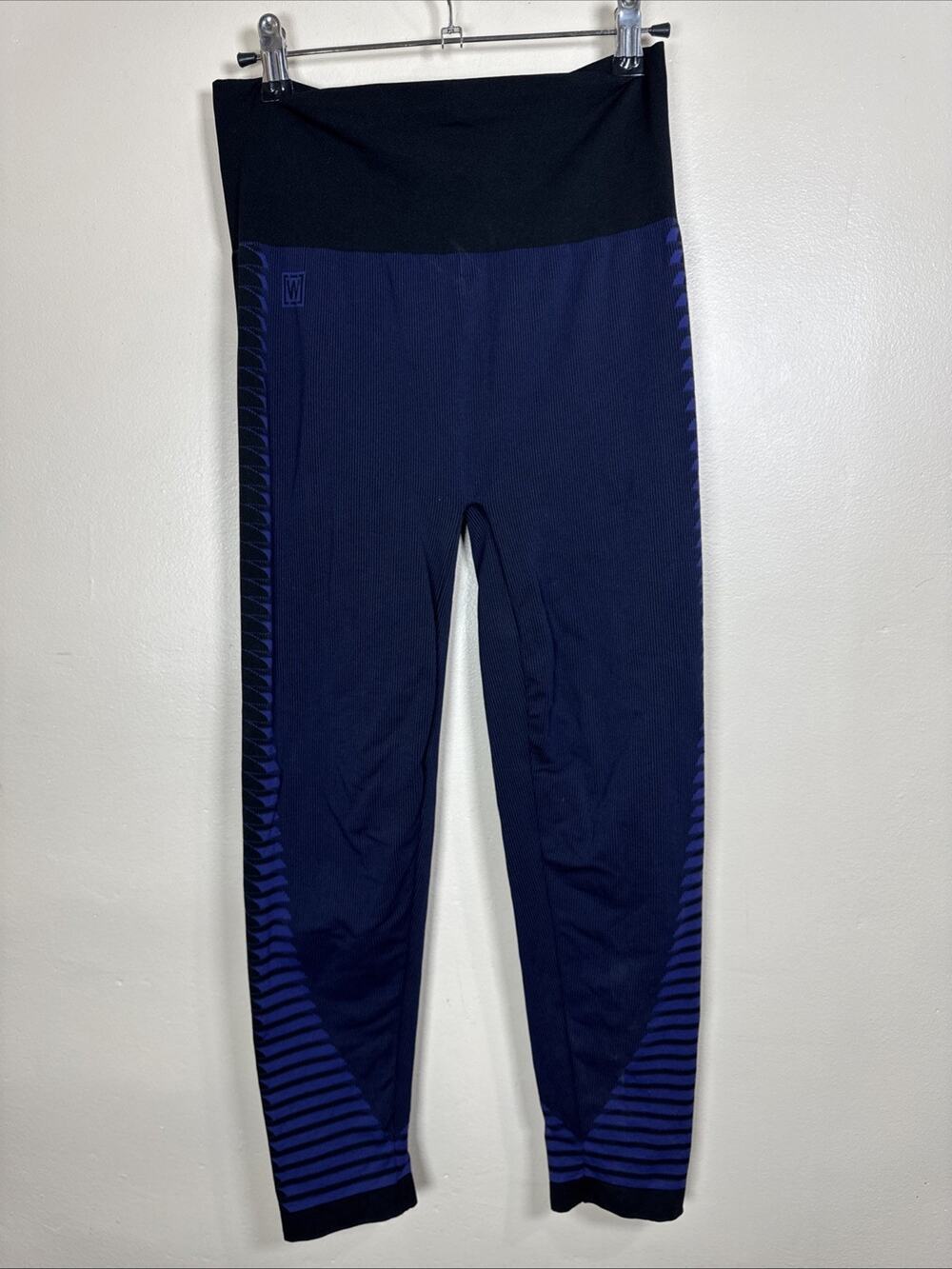 Wolford Shape Jacquard Knit Leggings Womens L Black Blue